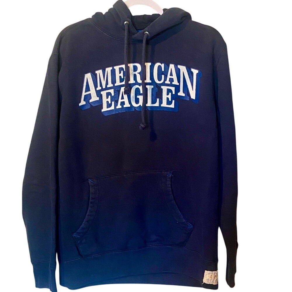 Vintage American Eagle Outfitters Blue Long Sleeve Hooded Sweatshirt - Picture 2 of 8